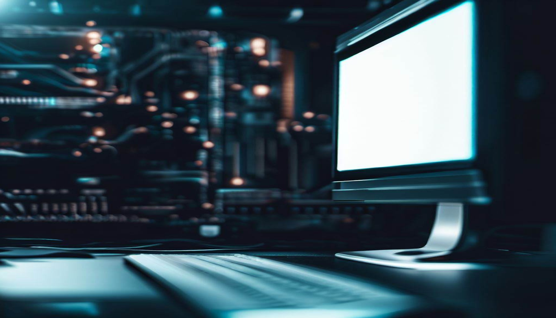 A computer in the Background and a computer screen on the right side of the screen.